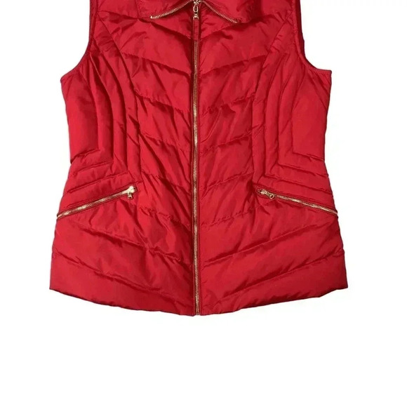 Talbots S Quilted Down Fill Puffer Vest Red Gold Zip Pocket High Neck Soft Shell - Picture 7 of 14